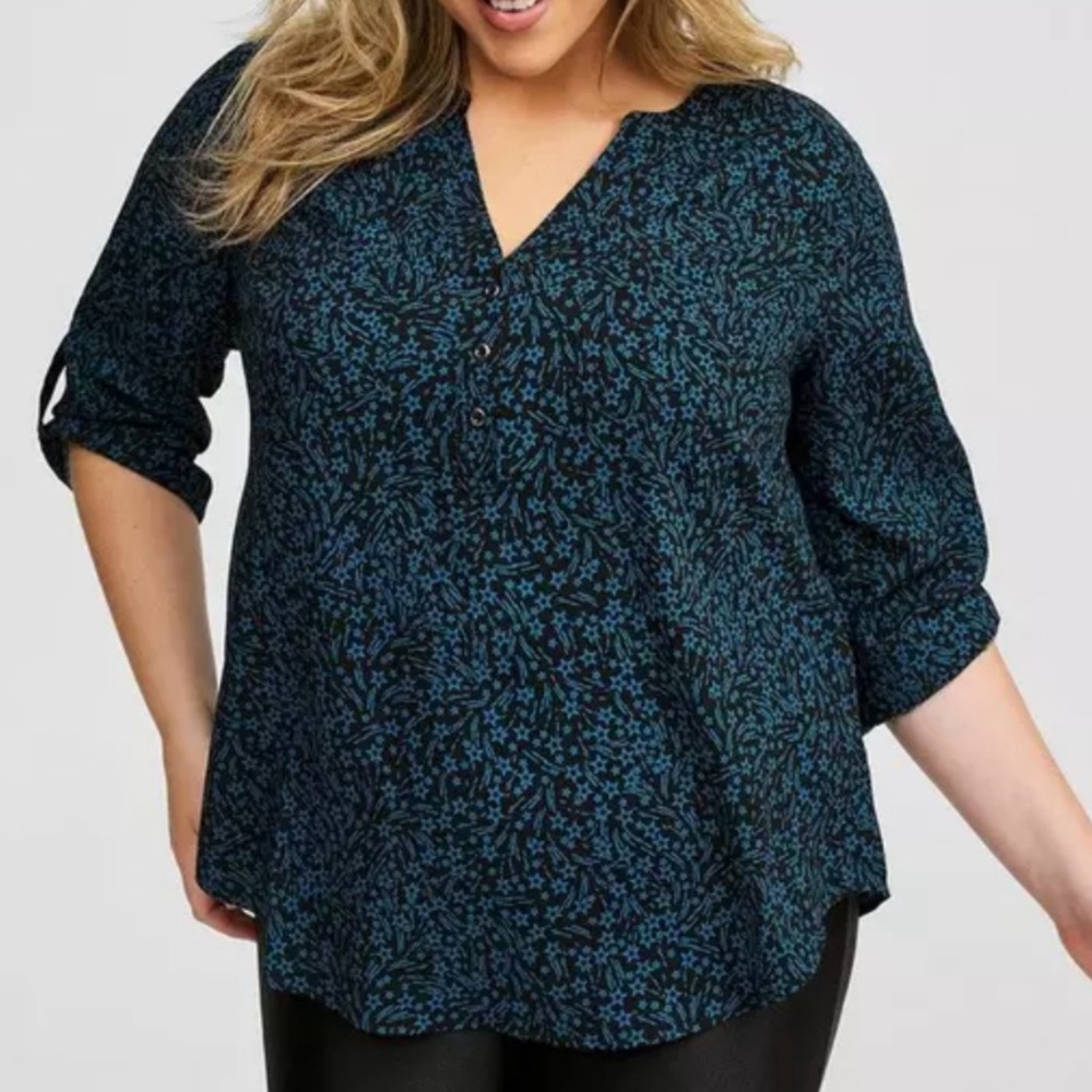 Torrid Black and Blue Floral Blouse